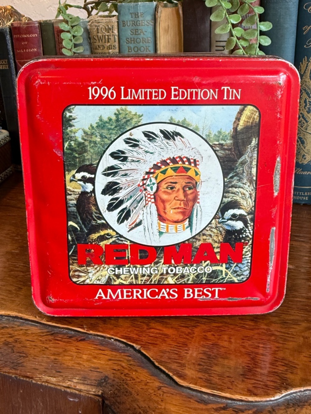 Vintage Red Man Red Tin Chewing Tobacco Collector's Storage - Picture 12 of 14